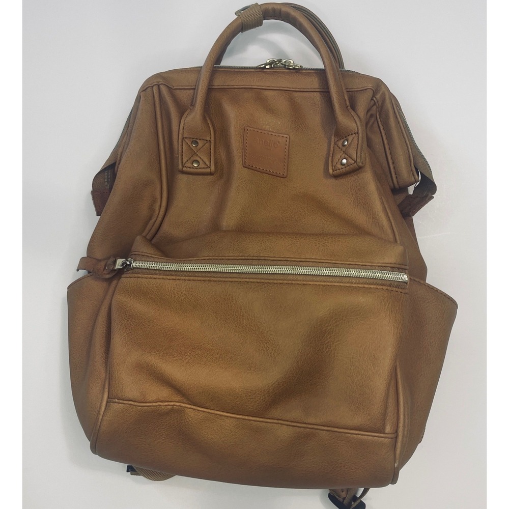 Anello Backpack Women Large Tan Brown Faux Leather Commuter School Bag AT-B1211